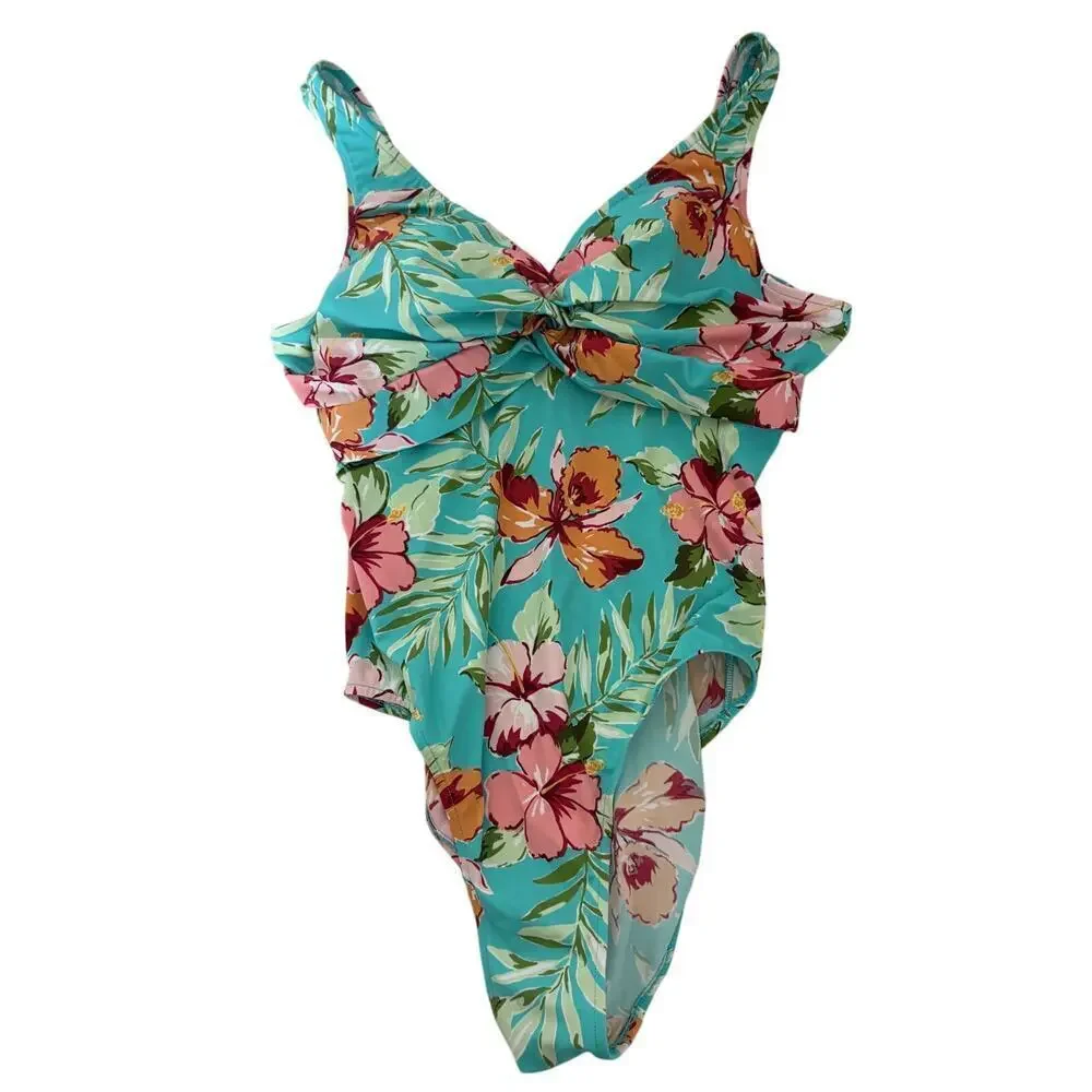 Islander one piece swimsuit size 18 floral hibiscus tropical rushed beach pool